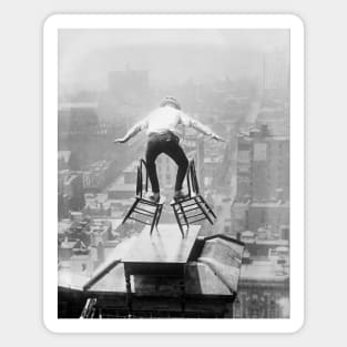 Rooftop Balancing Act, 1910. Vintage Photo Magnet